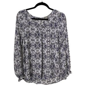 PLEIONE Long Sleeve Printed Flowy Blouse, Size Small